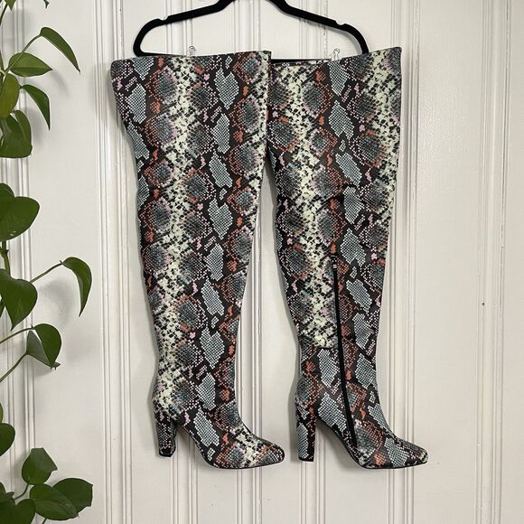Dominique Nicole Women’s Multicolor Snake Skin Over The Knee Boots Size 9.5 W - Picture 1 of 9